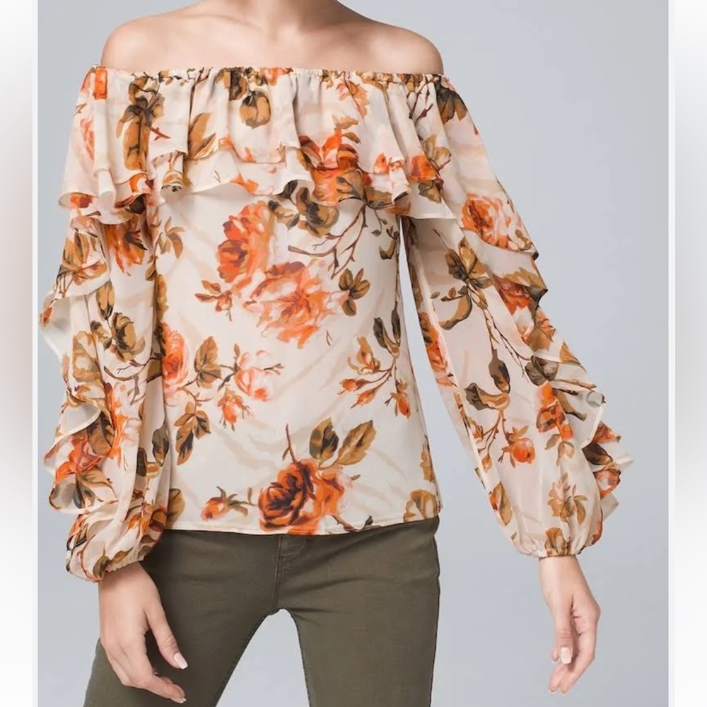 White House Black Market Women’s Floral Print Off-The-Shoulder Blouse